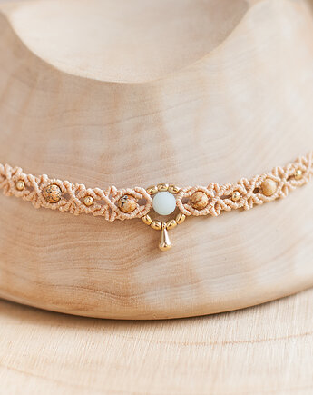 Naszyjnik makramowy. Choker makrama. Kamienie naturalne. Amazonit Jaspis, CocoBizu