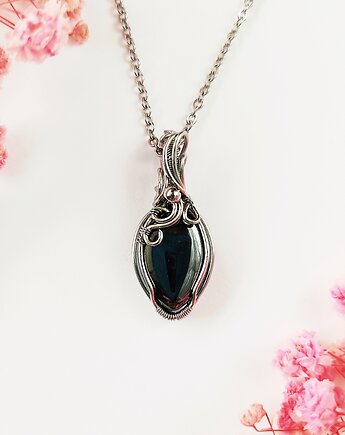 Naszyjnik Hematyt Srebrny stal chirurgiczna wisiorek handmade wirewrapping, byNostawen