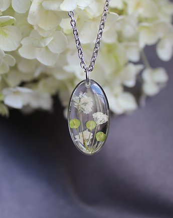 Prawdziwe kwiaty jajowata zawieszka srebrny wisiorek naszyjnik kobiecy, zkwiatem