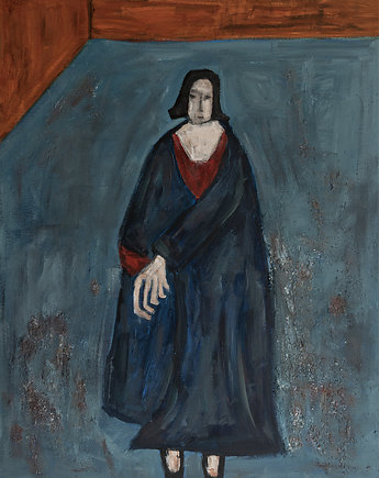 ORYGINAŁ. Obraz na płótnie - Kobieta w niebieskim płaszczu 50x40 cm, Gosia Sendlewska