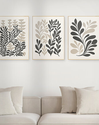 Zestaw 3 plakatów z motywem abstrakcyjnych roślin i kwiatów., Grawisfera