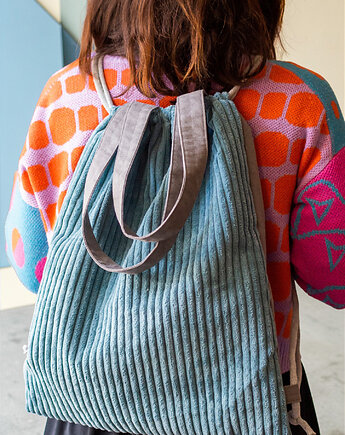 Niebieska torba plecak 2w1 z grubego sztruksu, raspberi