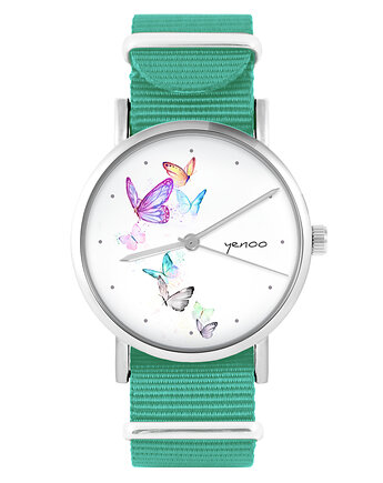 Zegarek -  Motyle - turkusowy, nylonowy