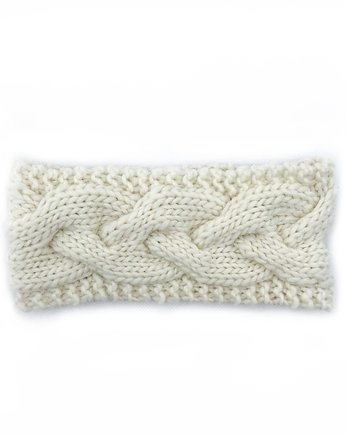 Biała wełniana opaska warkoczowa, Holy Alpaca Knit