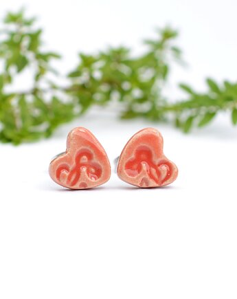 Koralowe serca- kolczyki ceramiczne serduszka, Dorca