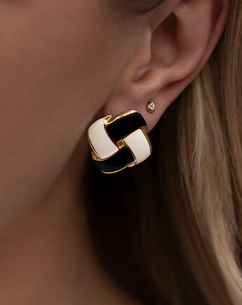 Kolczyki czarno-białe emaliowane ze stali chirurgicznej premium Paraiso Melinda, Paraiso