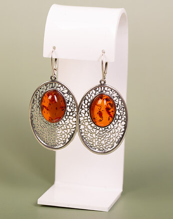 Kolczyki srebrne ażurowe z koniakowym bursztynem, Andorii by Baco