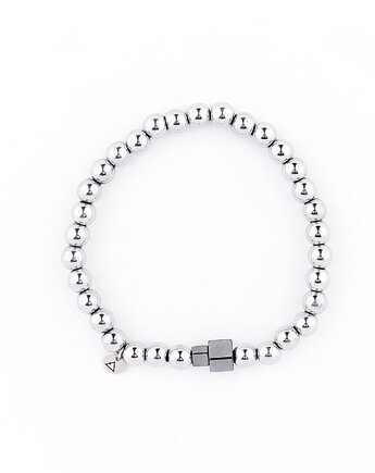 Męska bransoletka - srebrny hematyt z kostką, Kulka Bransoletki