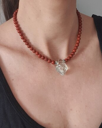 Naszyjnik choker ROOTS jaspis czerwony, prasiolit, jaspis dalmatyński