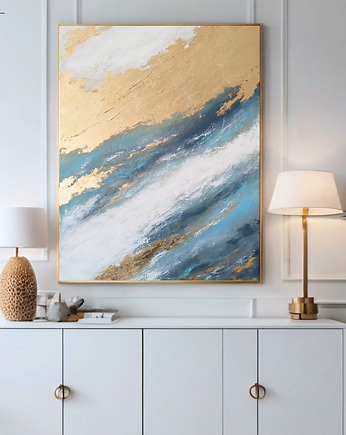 ŚWIETLISTY PRZEPŁYW II Ręcznie malowany obraz ze złotem 70x100 cm, Anna Jatczak Art