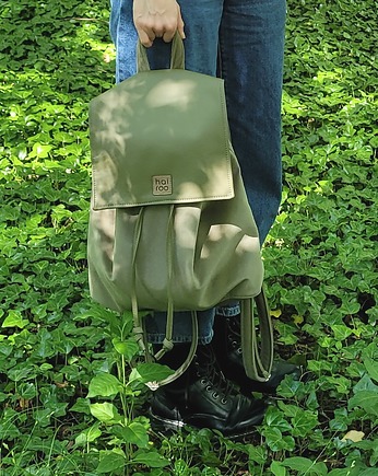 "Nakama" Plecak zielony / aksamit z ekoskórą, hairoo