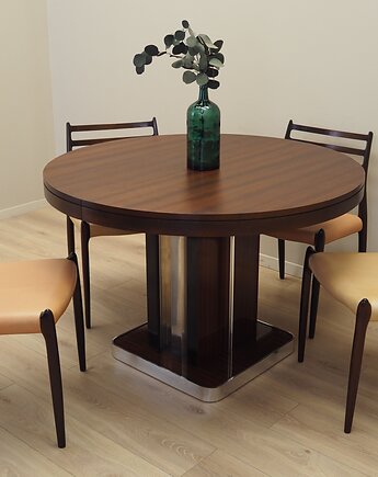 Stół okrągły mahoniowy, włoski design, lata 70, produkcja: Włochy, Przetwory design