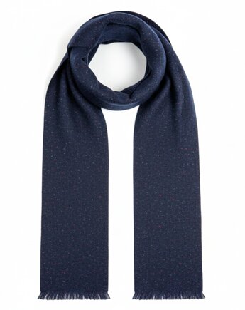 Szalik Męski szal 100% Wełniany JEDWAB granatowy niebieski elegancki, AKADEMIA STYLU