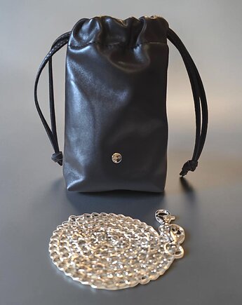 Mini torebka woreczek skóra naturalna - czarna, UNIQUE HandMade