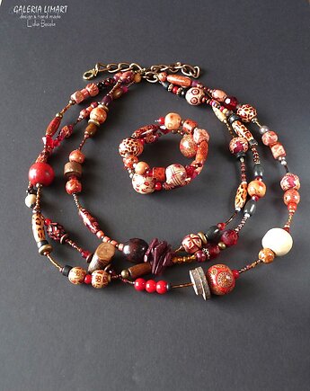 Niezwykły kolorowy komplet biżu-boho w fantastycznych barwach jesieni unikat, Galeria Limart