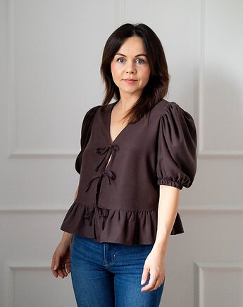 Wiązana bluzka brązowa, Anna Wolny Fashion