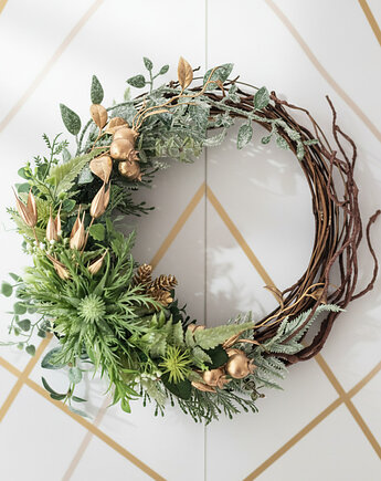 Fantazyjny wieniec na drzwi zieleń i złoto (26cm), Lola White