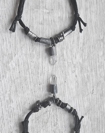 Dwie bransolety srebro bawełna i kryształ górski M25, RA