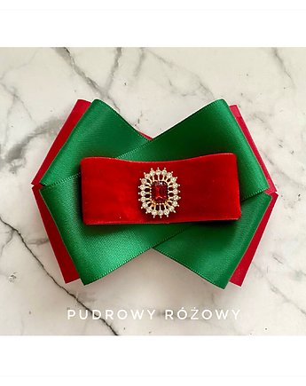 Brosza z czerwonym  kryształkiem Święta, Pudrowy Różowy