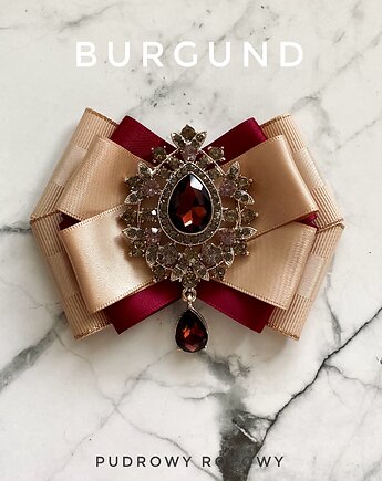 Burgundowa Beżowa Brosza z kryształem w kolorze wina NEW, Pudrowy Różowy