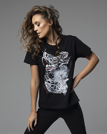 T-shirt damski zwierzątka czarny, MONIKA OPALIŃSKA