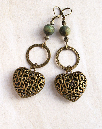 UNIKATOWE kolczyki : ażurowe serca, kaktusia