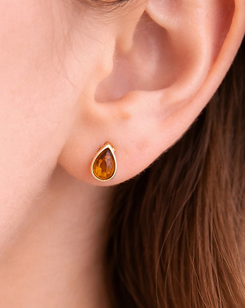 Delikatne kolczyki z bursztynem 925 złocone Łezki sztyfty bursztynowe, Amber Charm