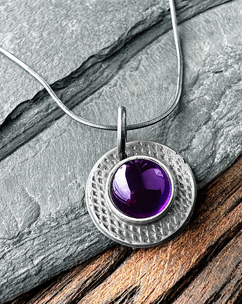 Srebrny wisiorek industrialny z kamieniem naturalnym, ametyst, SHAMBALA