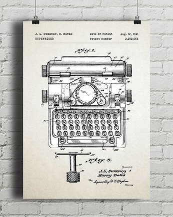 Maszyna do pisania  - patent - plakat vintage, minimalmill