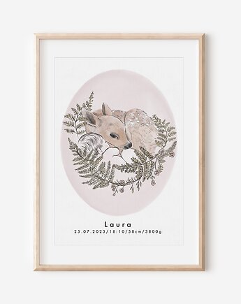 Metryczka - ŚPIĄCE DZIECKO Z SARENKĄ, Mint In Paper