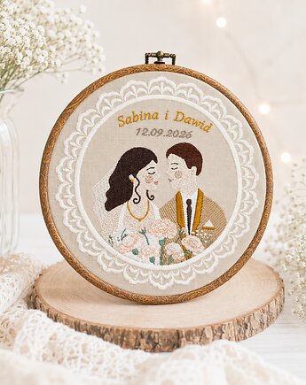 Personalizowana pamiątka ślubna/rocznicowa, haft w oprawie vintage, Plasun