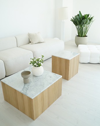 VANILLA - stoliki na dębowej nodze z marmurowym blatem, Papierowka Simple form of furniture