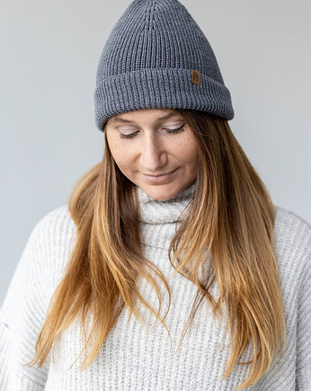 JELEŃ - wełniana czapka bez ściągacza- popiel, KOPYTO