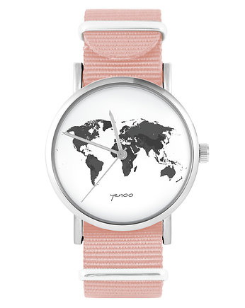 Zegarek - Mapa świata 2 - brzoskwiniowy róż, yenoo