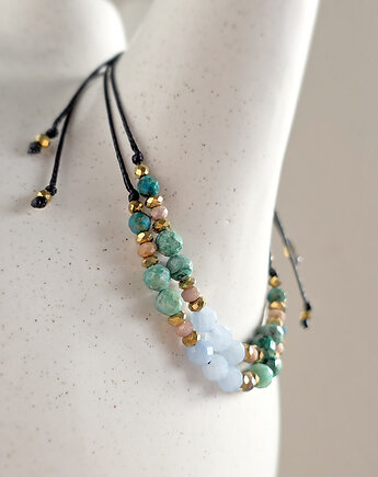 Angelit, chryzokola, rodochrozyt, hematyt bransoletka, Magneska