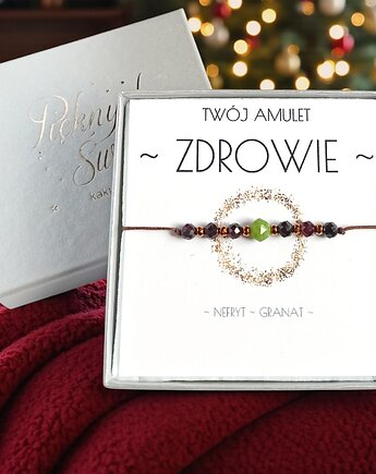 Wysyłka 24h : amulet - ZDROWIE - świąteczne pudełko - NEFRYT, granat, kaktusia