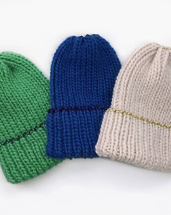 Wełniana czapka z dodatkiem błyszczącej nitki handmade ręczna robota zielona, GANGSTA KNIT