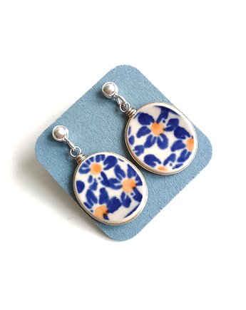 Kolczyki ceramiczne Bolesławiec, biżuteria z talerzy