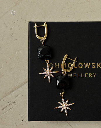 Kolczyki Agat Czarny Gwiazdy, Chmolowska Jewellery