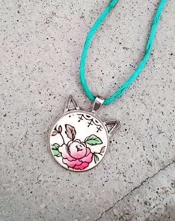 Naszyjnik w kwiaty kot, biżuteria z talerzy