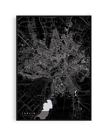 Mapa Lublina - czarny plakat z mapą miasta, PLAKATY GEOMETRYCZNE