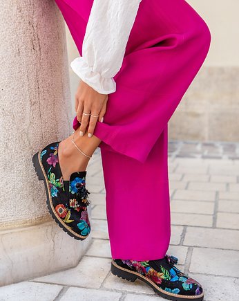 PÓŁBUTY - SKÓRA NATURALNA - MODEL 247 - KOLOR KOLOROWE KWIATY, Zapato