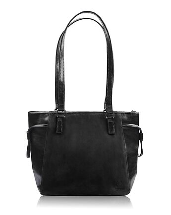 Torebka damska na ramię skórzana klasyczna czarna zamszowa shopperka Z-58-BLZM, Paolo Peruzzi