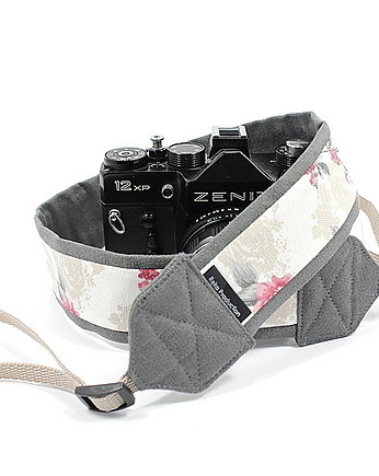 Pasek do aparatu Róże na Szarym camera strap, RękaProduction