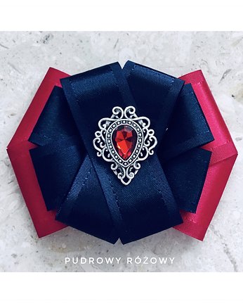 Czerwono - granatowa  Brosza z delikatną ozdobą NEW, Pudrowy Różowy
