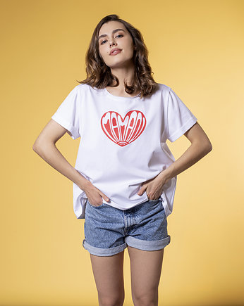 Biały t-shirt z napisem MAMA po francuski, Nubee