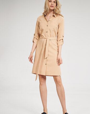Elegancka sukienka koszulowa midi z rękawem 3/4 - M701, FIGL