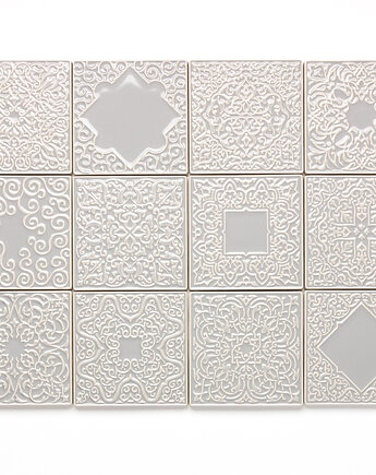 Kafle ręcznie robione dwanaście ornamentów, jasnoszare, pracowniazona