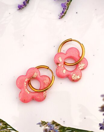 Kolczyki różowo złote kwiatuszki, zestaw 2w1 akcesoria na wiosnę, boho, Dary Rusałki