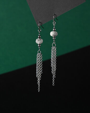 Długie kolczyki ze stali z howlitem i łańcuszkami, AT NOON